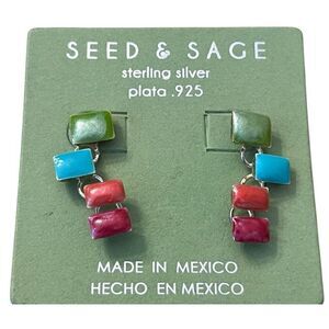 Seed & Sage Sterling Silver Post Danlge Turquoise Coral Earrings Mexico New